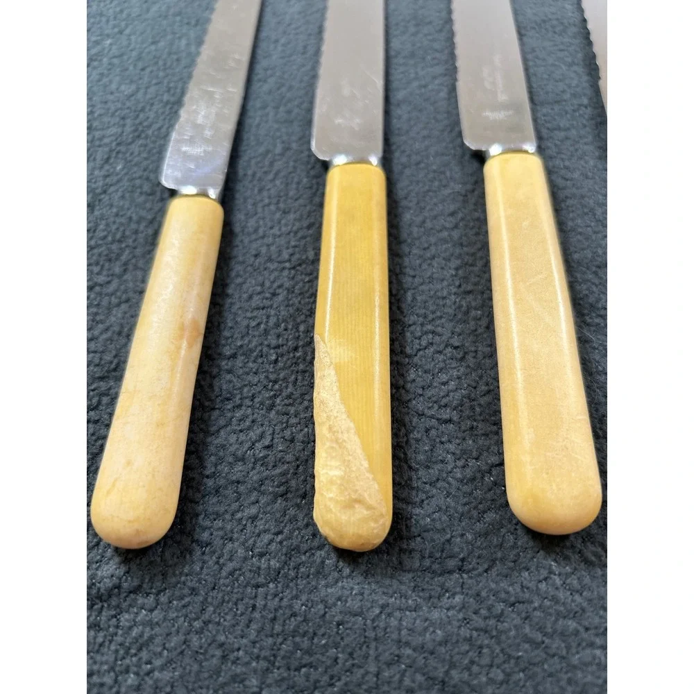 Vintage Smith Seymour Ltd Sheffield Stainless Knives Faux Bone Handle Set of 5